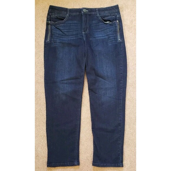 Democracy Ab Solution Stretch Sides Zipper Elastic Waist Taper Blue Jeans Sz 12 - Picture 3 of 13